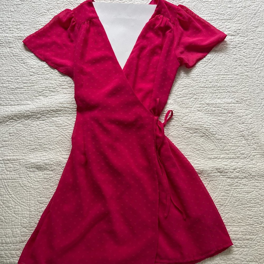 Swiss Dot Pink Wrap Dress